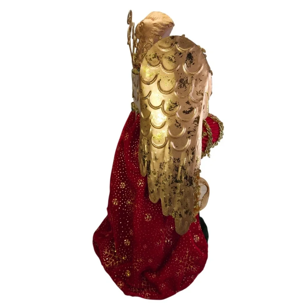 Elegant Christmas Angel Tree Topper Figurine Red Holiday Decor Porcelain 14 Inch